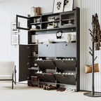 Shoe Cabinet with Storage Shelf & 6 Flip Drawers,Large Hall Tree with Tempered Glass Doors, Elegant Foyer Cabinet with 4 Hooks