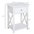 Table d'appoint, table de chevet de style campagnard avec tiroir de rangement, étagère ouverte et cadre en X, table de chevet pour salon, blanc