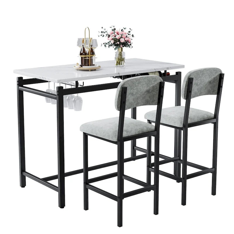 Ensemble table et chaises de cuisine pour 2 personnes, ensemble de 3 pièces avec 2 chaises, ensemble de bar pour petits espaces, petit-déjeuner, pub