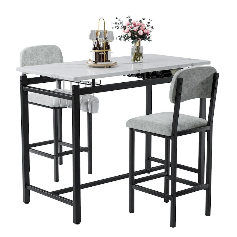Ensemble table et chaises de cuisine pour 2 personnes, ensemble de 3 pièces avec 2 chaises, ensemble de bar pour petits espaces, petit-déjeuner, pub