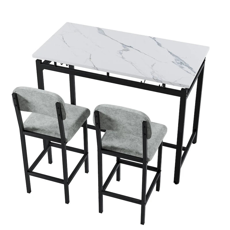 Ensemble table et chaises de cuisine pour 2 personnes, ensemble de 3 pièces avec 2 chaises, ensemble de bar pour petits espaces, petit-déjeuner, pub