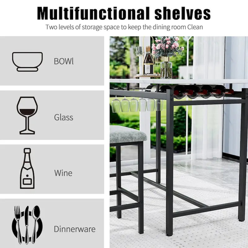 Ensemble table et chaises de cuisine pour 2 personnes, ensemble de 3 pièces avec 2 chaises, ensemble de bar pour petits espaces, petit-déjeuner, pub