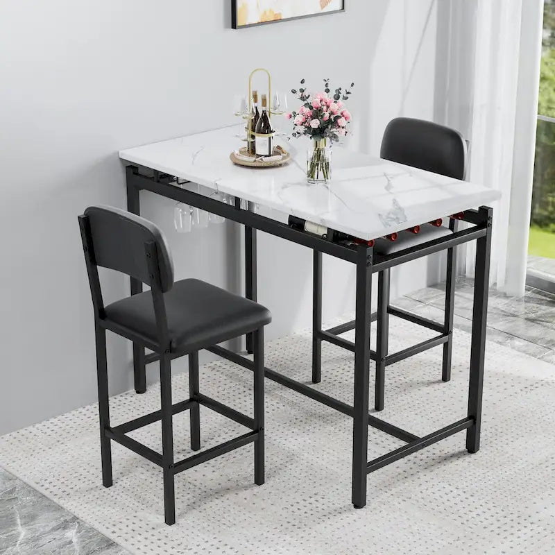 Ensemble table et chaises de cuisine pour 2 personnes, ensemble de 3 pièces avec 2 chaises, ensemble de bar pour petits espaces, petit-déjeuner, pub