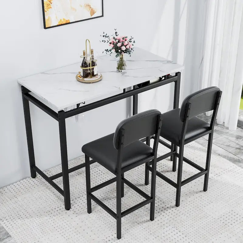 Ensemble table et chaises de cuisine pour 2 personnes, ensemble de 3 pièces avec 2 chaises, ensemble de bar pour petits espaces, petit-déjeuner, pub