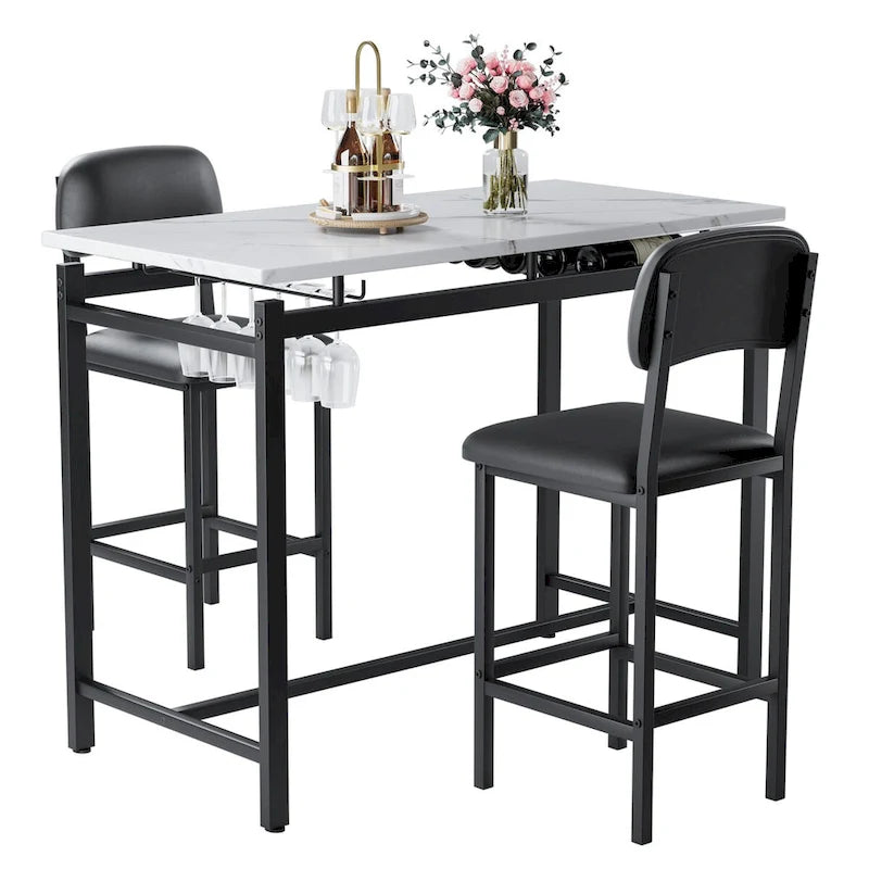 Ensemble table et chaises de cuisine pour 2 personnes, ensemble de 3 pièces avec 2 chaises, ensemble de bar pour petits espaces, petit-déjeuner, pub