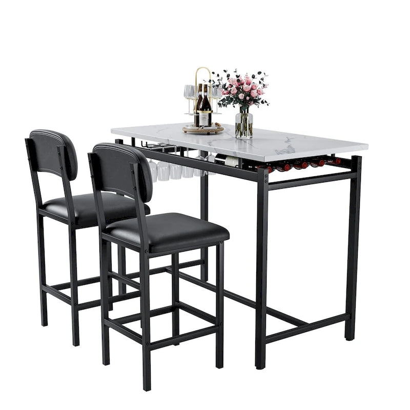 Ensemble table et chaises de cuisine pour 2 personnes, ensemble de 3 pièces avec 2 chaises, ensemble de bar pour petits espaces, petit-déjeuner, pub