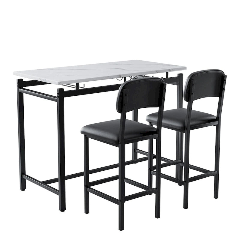 Ensemble table et chaises de cuisine pour 2 personnes, ensemble de 3 pièces avec 2 chaises, ensemble de bar pour petits espaces, petit-déjeuner, pub