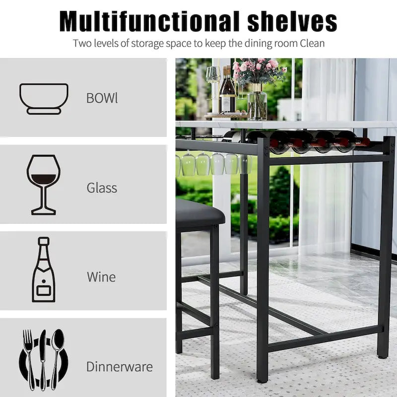 Ensemble table et chaises de cuisine pour 2 personnes, ensemble de 3 pièces avec 2 chaises, ensemble de bar pour petits espaces, petit-déjeuner, pub