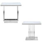 Table d'appoint de luxe en argent et verre avec plateau carré de 24 pouces et base en acier inoxydable
