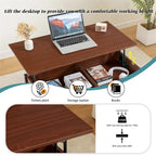Table basse métallique avec plateau relevable et espace de rangement caché