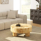 Table basse ronde Nebula 35,5 en loupe de bois avec pieds en pilier