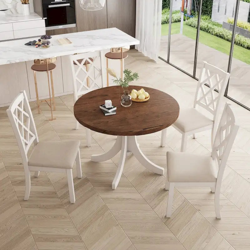 Ensemble de salle à manger rond 5 pièces avec chaises rembourrées