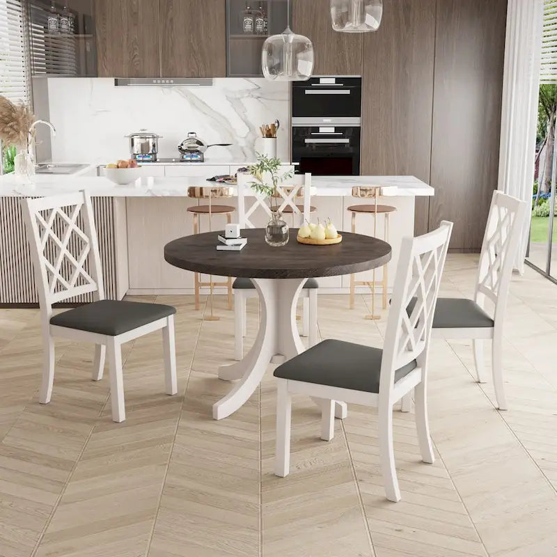 Ensemble de salle à manger rond 5 pièces avec chaises rembourrées