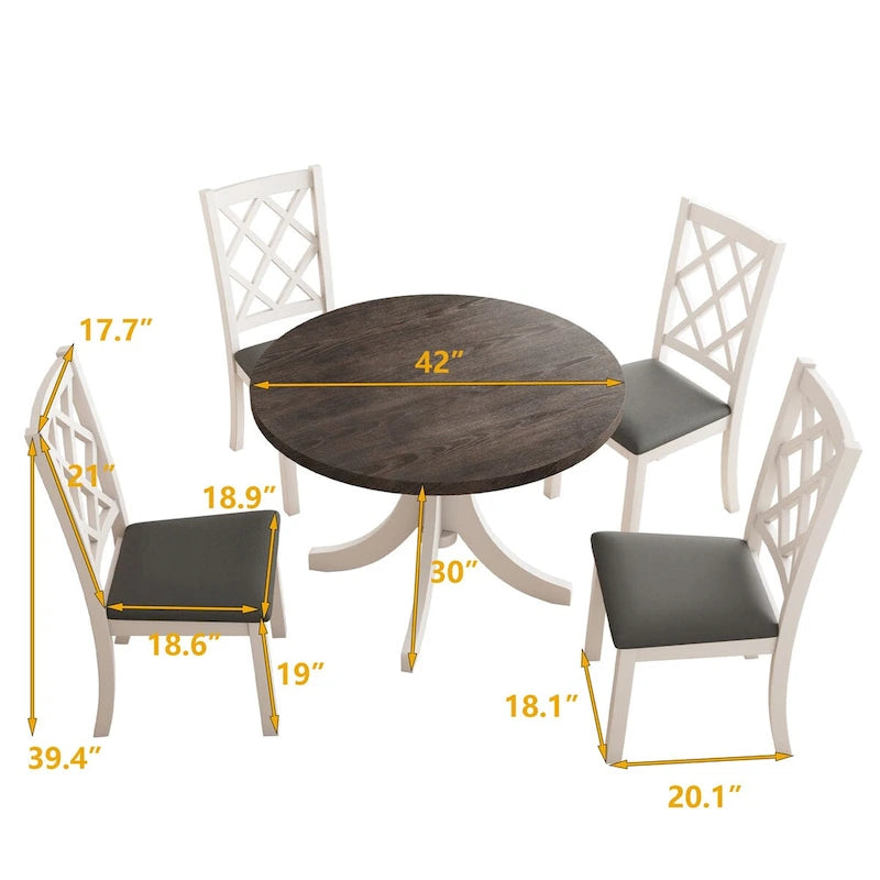 Ensemble de salle à manger rond 5 pièces avec chaises rembourrées