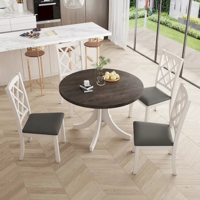 Ensemble de salle à manger rond 5 pièces avec chaises rembourrées