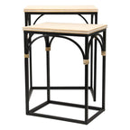 Lot de 2 tables d'appoint rectangulaires en bois et métal, avec accents en rotin Claudette