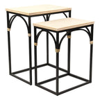 Lot de 2 tables d'appoint rectangulaires en bois et métal, avec accents en rotin Claudette