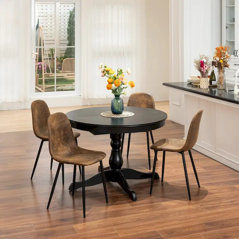 Lot de 4 Chaises de Salle à Manger en Suède, Chaises d'Appoint avec Pieds en Métal Noir