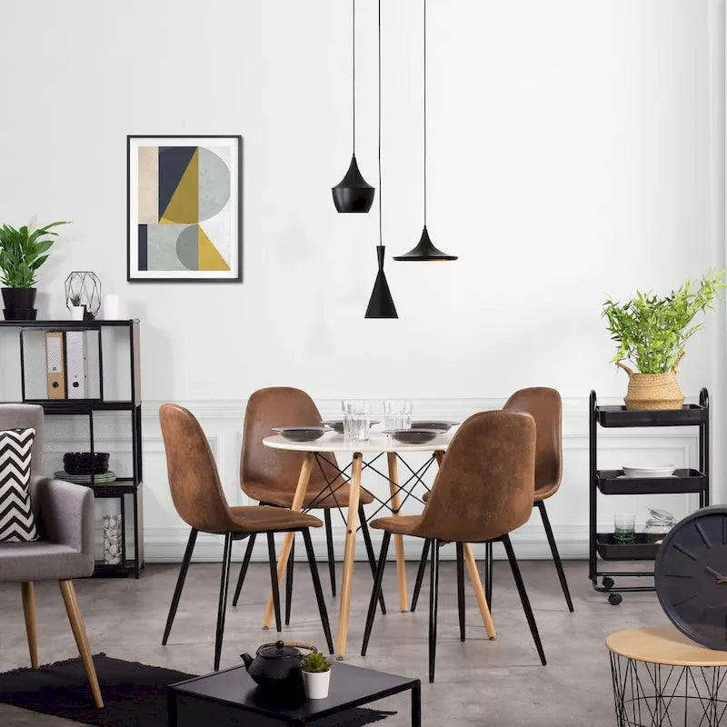 Lot de 4 Chaises de Salle à Manger en Suède, Chaises d'Appoint avec Pieds en Métal Noir