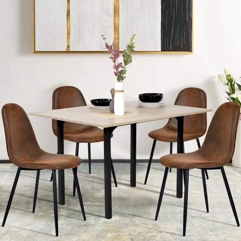 Lot de 4 Chaises de Salle à Manger en Suède, Chaises d'Appoint avec Pieds en Métal Noir