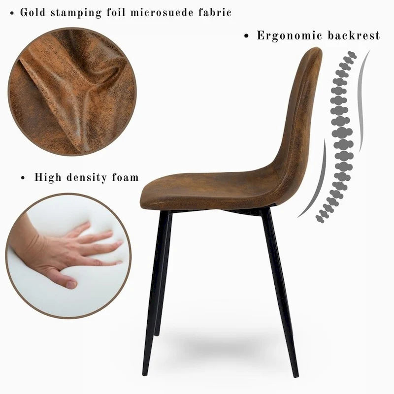 Lot de 4 Chaises de Salle à Manger en Suède, Chaises d'Appoint avec Pieds en Métal Noir