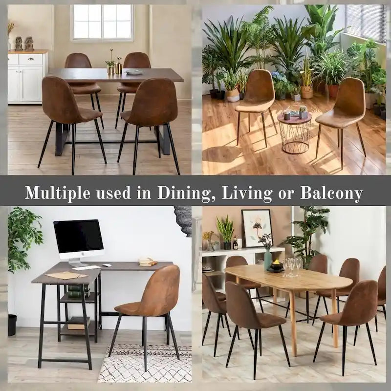 Lot de 4 Chaises de Salle à Manger en Suède, Chaises d'Appoint avec Pieds en Métal Noir