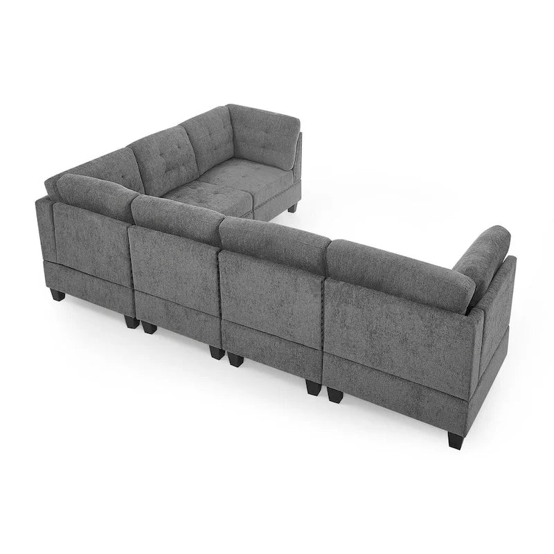 Canapé d'angle modulable en chenille grise avec trois fauteuils individuels et trois éléments d'angle - 116L x 89.5P x 36.5H