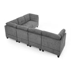 Canapé d'angle modulable en chenille grise avec trois fauteuils individuels et trois éléments d'angle - 116L x 89.5P x 36.5H