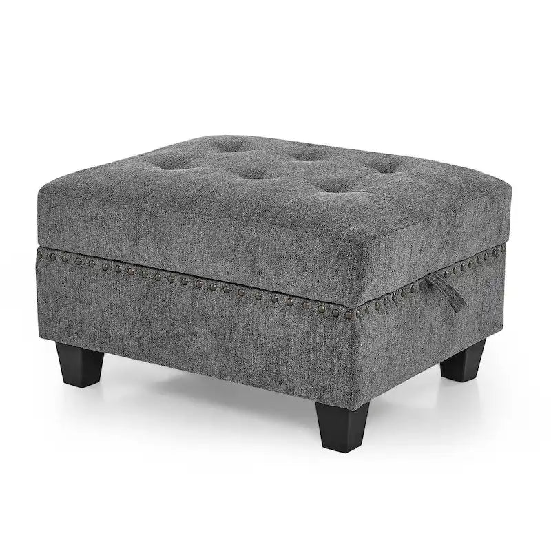 Canapé d'angle modulable en chenille grise avec trois fauteuils individuels et trois éléments d'angle - 116L x 89.5P x 36.5H