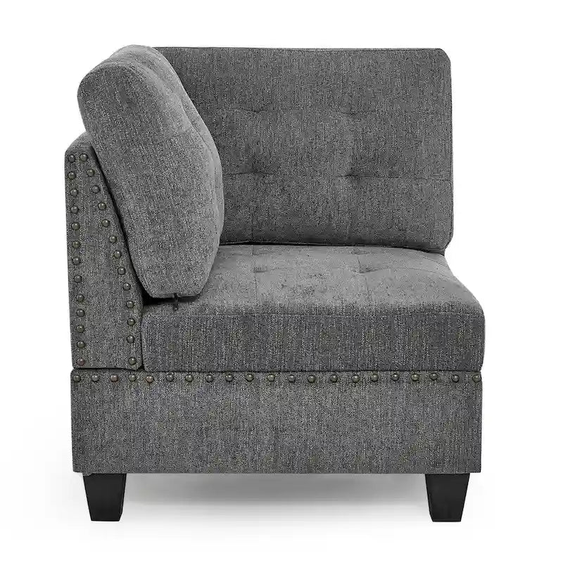 Canapé d'angle modulable en chenille grise avec trois fauteuils individuels et trois éléments d'angle - 116L x 89.5P x 36.5H