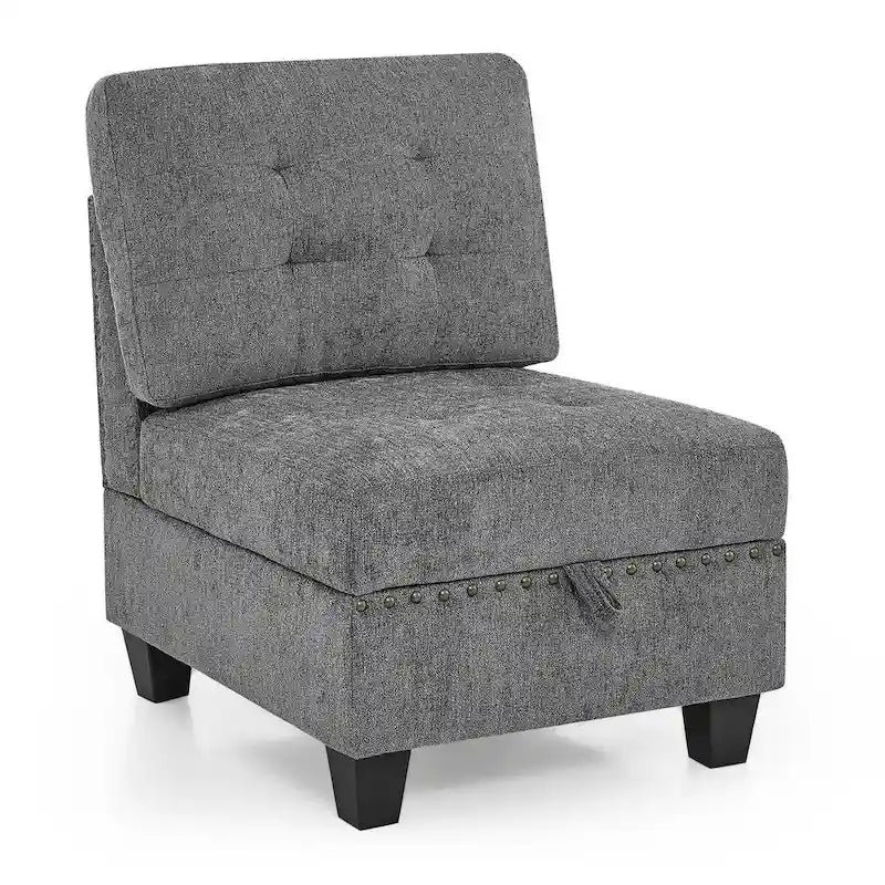 Canapé d'angle modulable en chenille grise avec trois fauteuils individuels et trois éléments d'angle - 116L x 89.5P x 36.5H