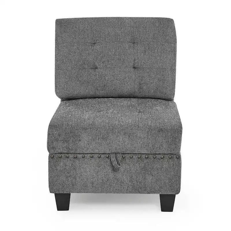 Canapé d'angle modulable en chenille grise avec trois fauteuils individuels et trois éléments d'angle - 116L x 89.5P x 36.5H