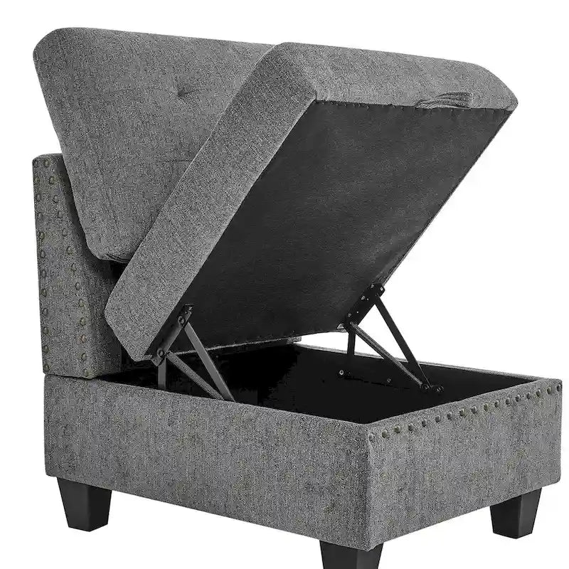 Canapé d'angle modulable en chenille grise avec trois fauteuils individuels et trois éléments d'angle - 116L x 89.5P x 36.5H