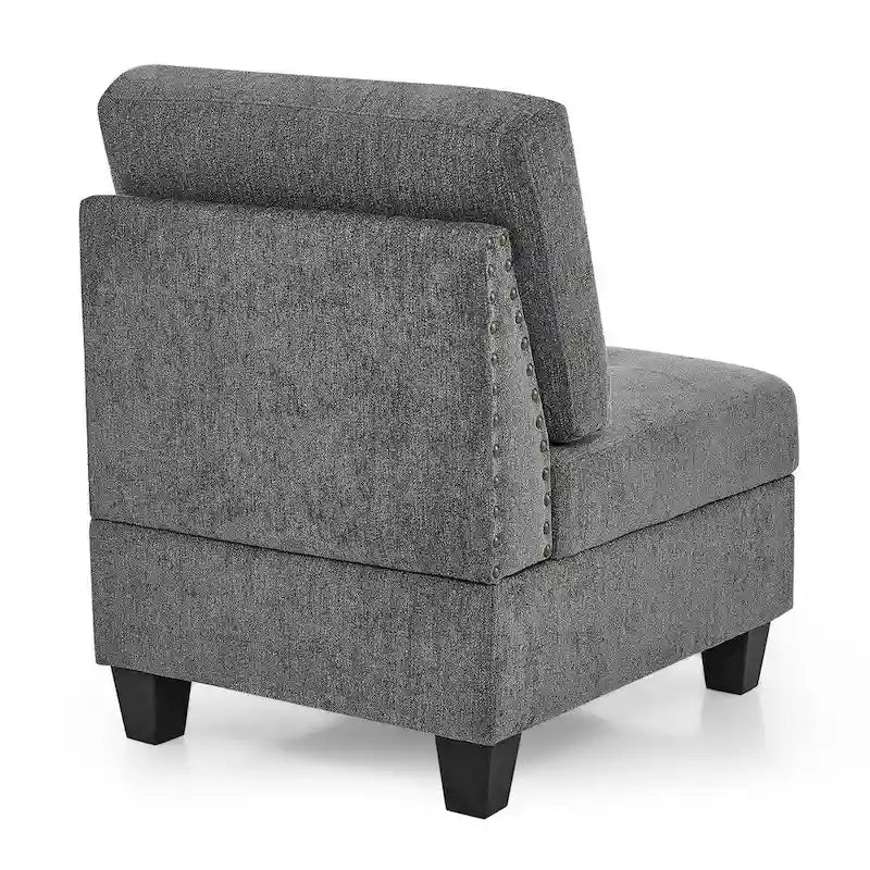 Canapé d'angle modulable en chenille grise avec trois fauteuils individuels et trois éléments d'angle - 116L x 89.5P x 36.5H