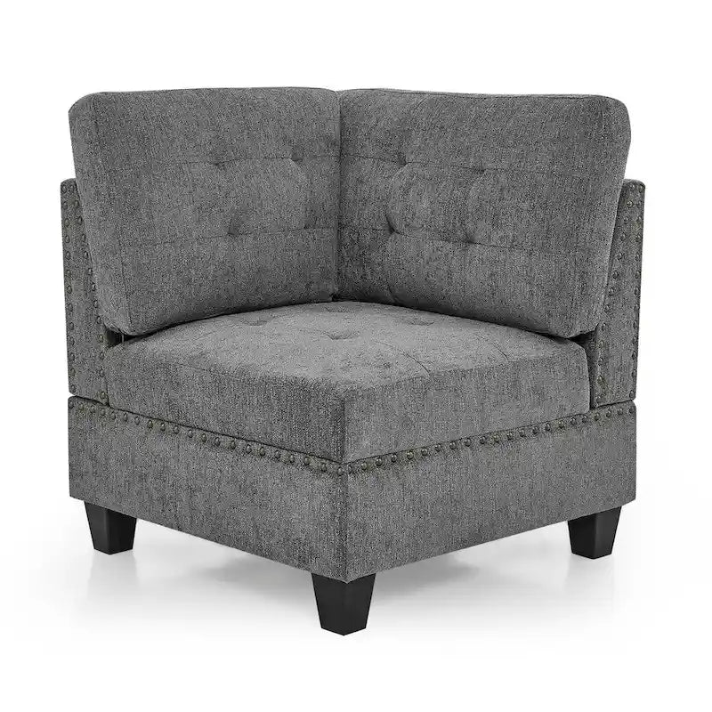 Canapé d'angle modulable en chenille grise avec trois fauteuils individuels et trois éléments d'angle - 116L x 89.5P x 36.5H