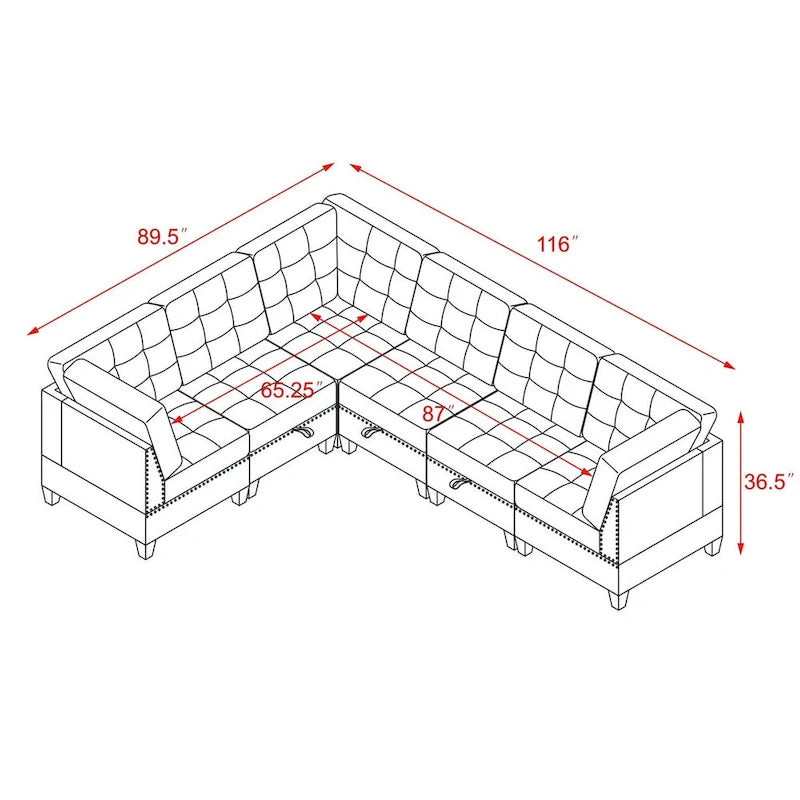 Canapé d'angle modulable en chenille grise avec trois fauteuils individuels et trois éléments d'angle - 116L x 89.5P x 36.5H
