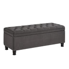 Banc de rangement capitonné avec boutons, Banc d'entrée en tissu de lin avec pieds en bois tournés, Banc de lit - Gris foncé