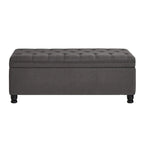 Banc de rangement capitonné avec boutons, Banc d'entrée en tissu de lin avec pieds en bois tournés, Banc de lit - Gris foncé