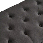 Banc de rangement capitonné avec boutons, Banc d'entrée en tissu de lin avec pieds en bois tournés, Banc de lit - Gris foncé