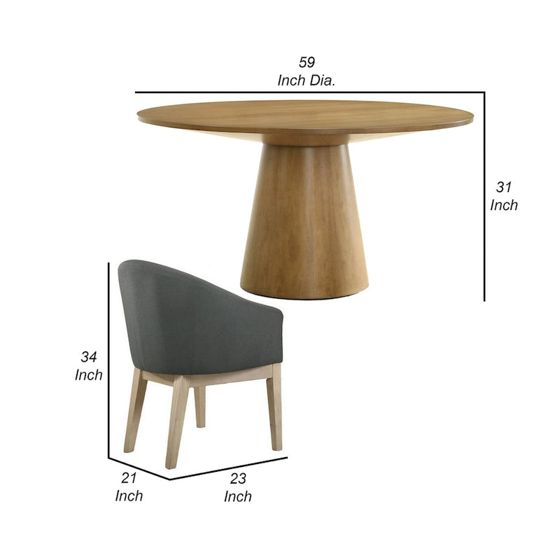 Ensemble table et 2 chaises de salle à manger Yuvi, rond, siège baquet, marron, gris