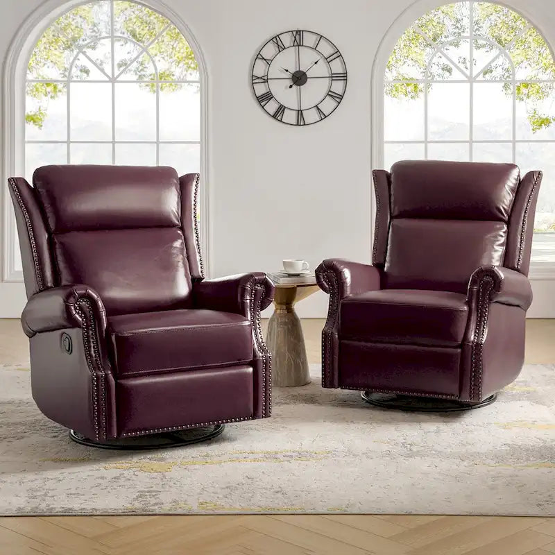 Fauteuil inclinable, pivotant et coulissant manuel Viviana en cuir véritable, lot de 2 par