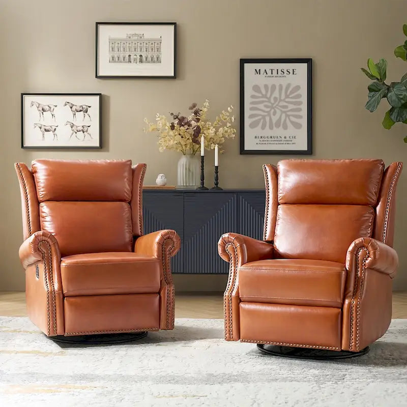 Fauteuil inclinable, pivotant et coulissant manuel Viviana en cuir véritable, lot de 2 par