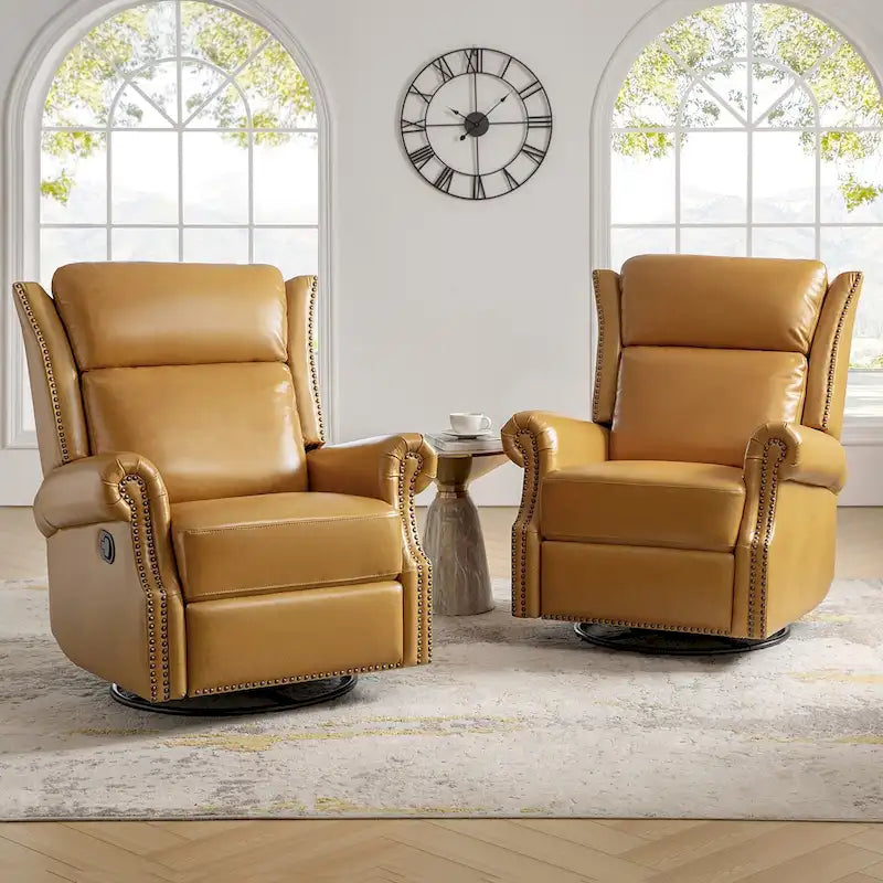 Fauteuil inclinable, pivotant et coulissant manuel Viviana en cuir véritable, lot de 2 par