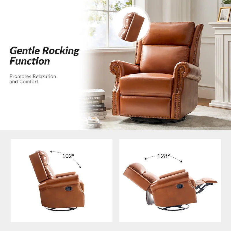Fauteuil inclinable, pivotant et coulissant manuel Viviana en cuir véritable, lot de 2 par