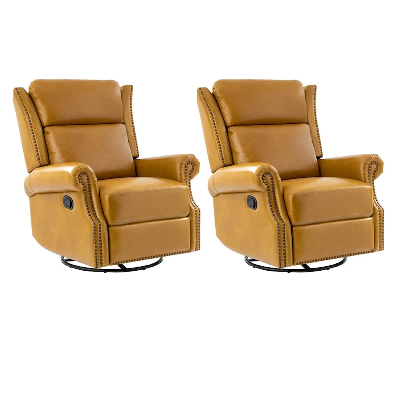 Fauteuil inclinable, pivotant et coulissant manuel Viviana en cuir véritable, lot de 2 par
