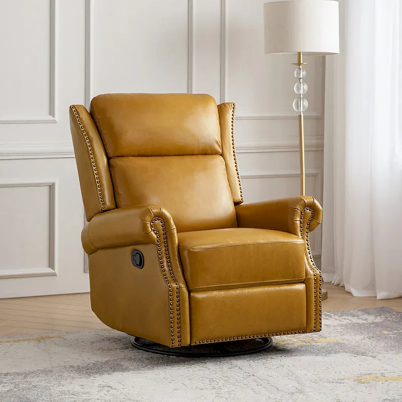 Fauteuil inclinable, pivotant et coulissant manuel Viviana en cuir véritable, lot de 2 par