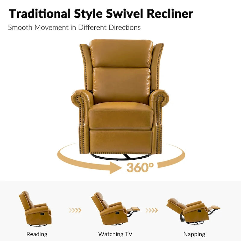 Fauteuil inclinable, pivotant et coulissant manuel Viviana en cuir véritable, lot de 2 par