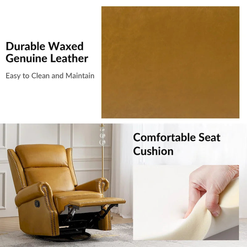 Fauteuil inclinable, pivotant et coulissant manuel Viviana en cuir véritable, lot de 2 par