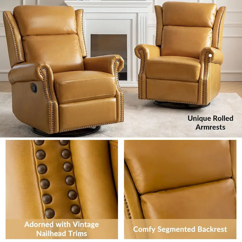Fauteuil inclinable, pivotant et coulissant manuel Viviana en cuir véritable, lot de 2 par