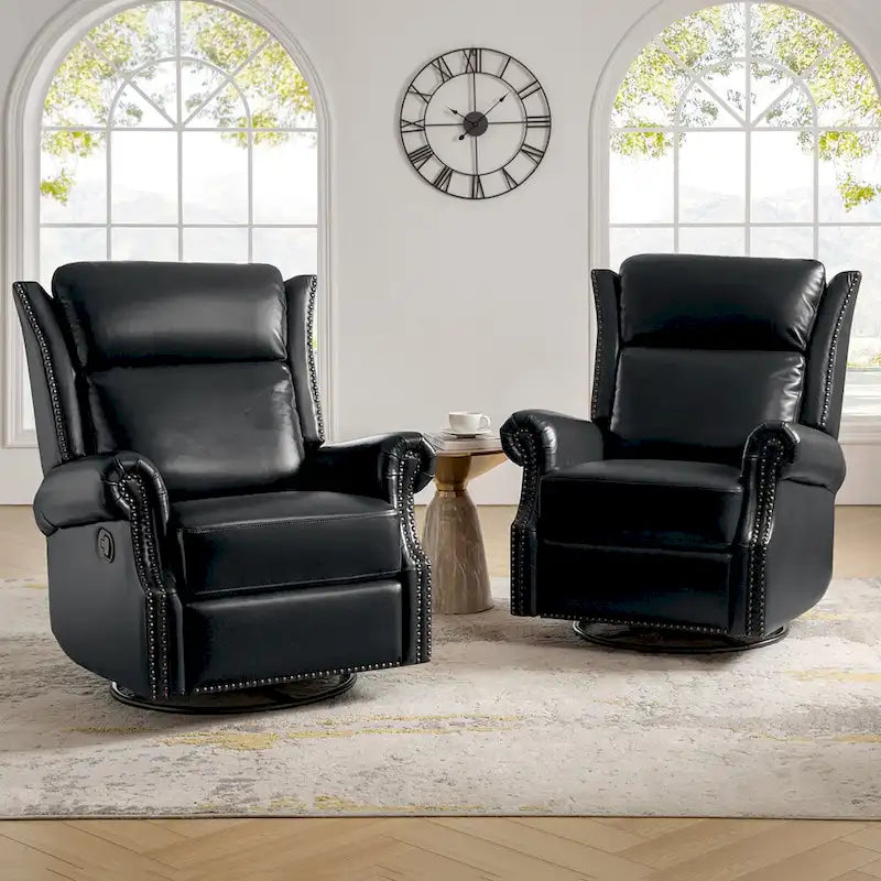 Fauteuil inclinable, pivotant et coulissant manuel Viviana en cuir véritable, lot de 2 par